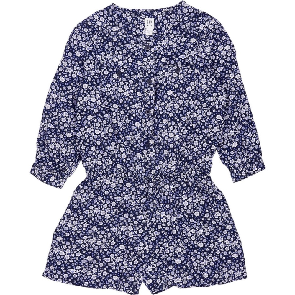 Gap Kids Girls Navy Blue White Floral Long Sleeve Button Front Romper Size XL 14